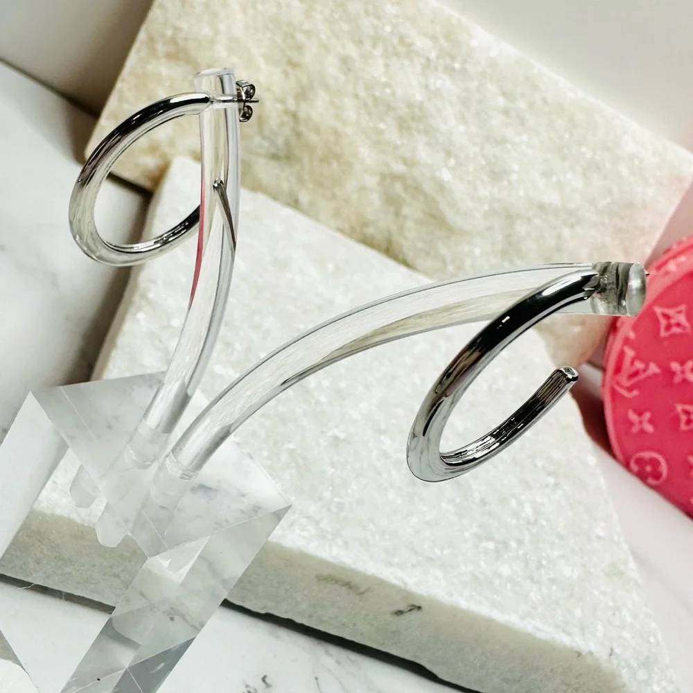 NEW! Coach Silver Colored Medium Signature Hoop Earrings - Picture 8 of 15